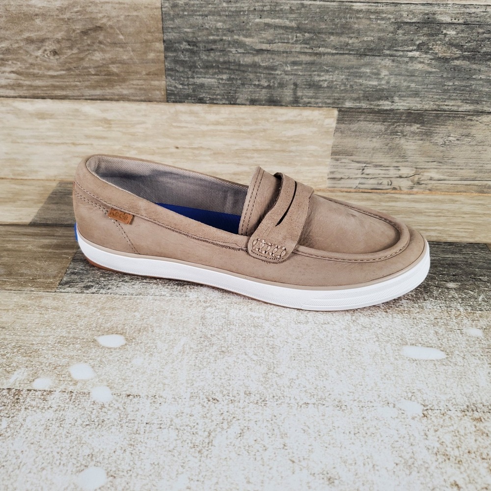 Keds Center III Womens Loafers Sz 7.5 M Taupe Leather Comfort Slip On Round Toe